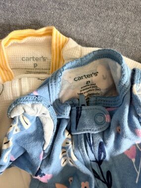 Carter's Blue Floral and Yellow-Trim Infant Footed Sleepers (2-Pack)